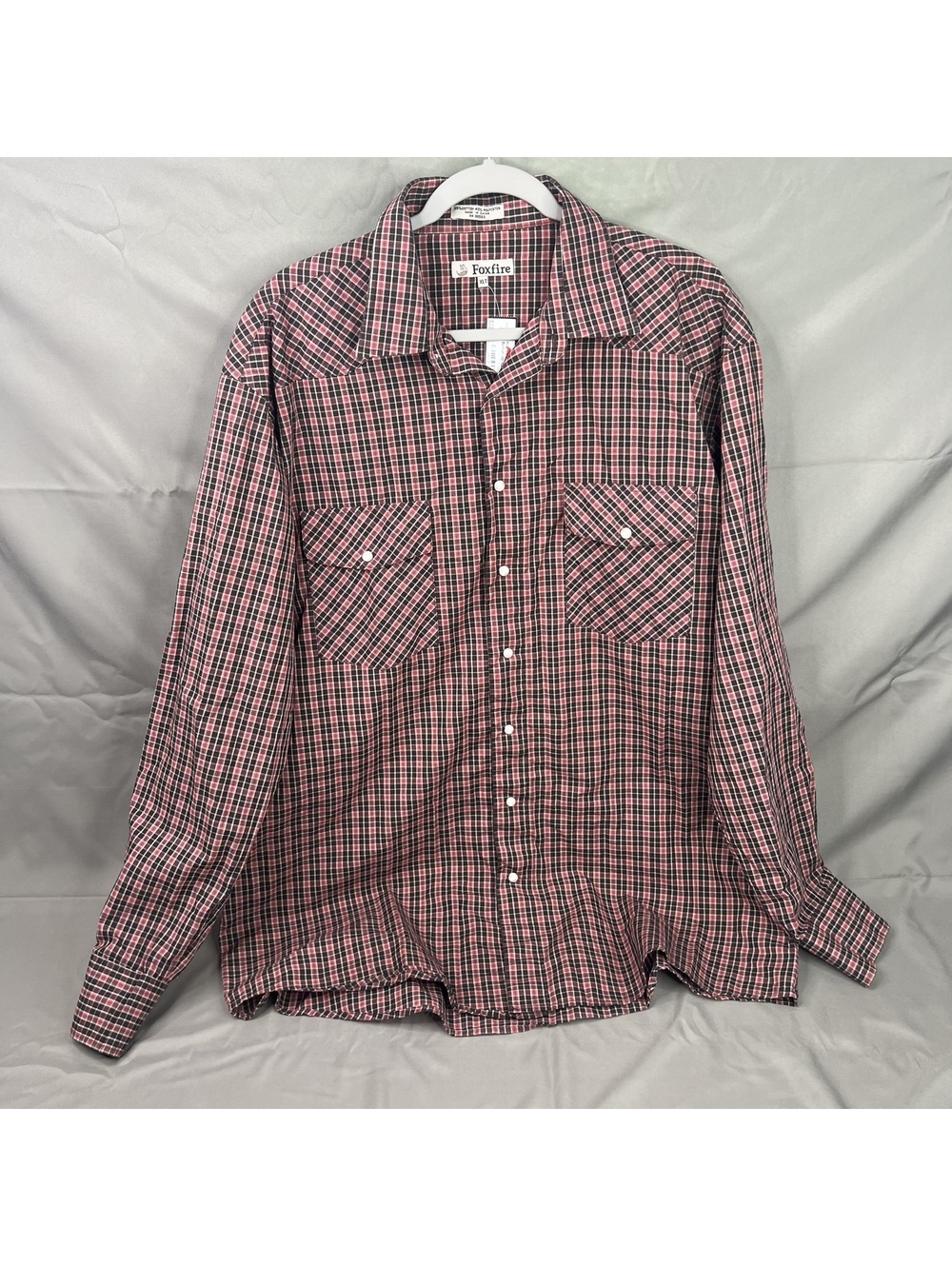 Foxfire Mens XLT Pearl Snap Western Shirt Red Plaid Long Sleeve Tall